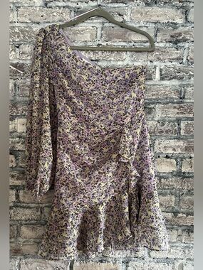 Astr Lavender and Cream Floral One ShoulderFun Flirty Ruffle Dress worn once